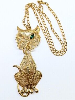 Vintage Giant Articulated Winking Cat Necklace